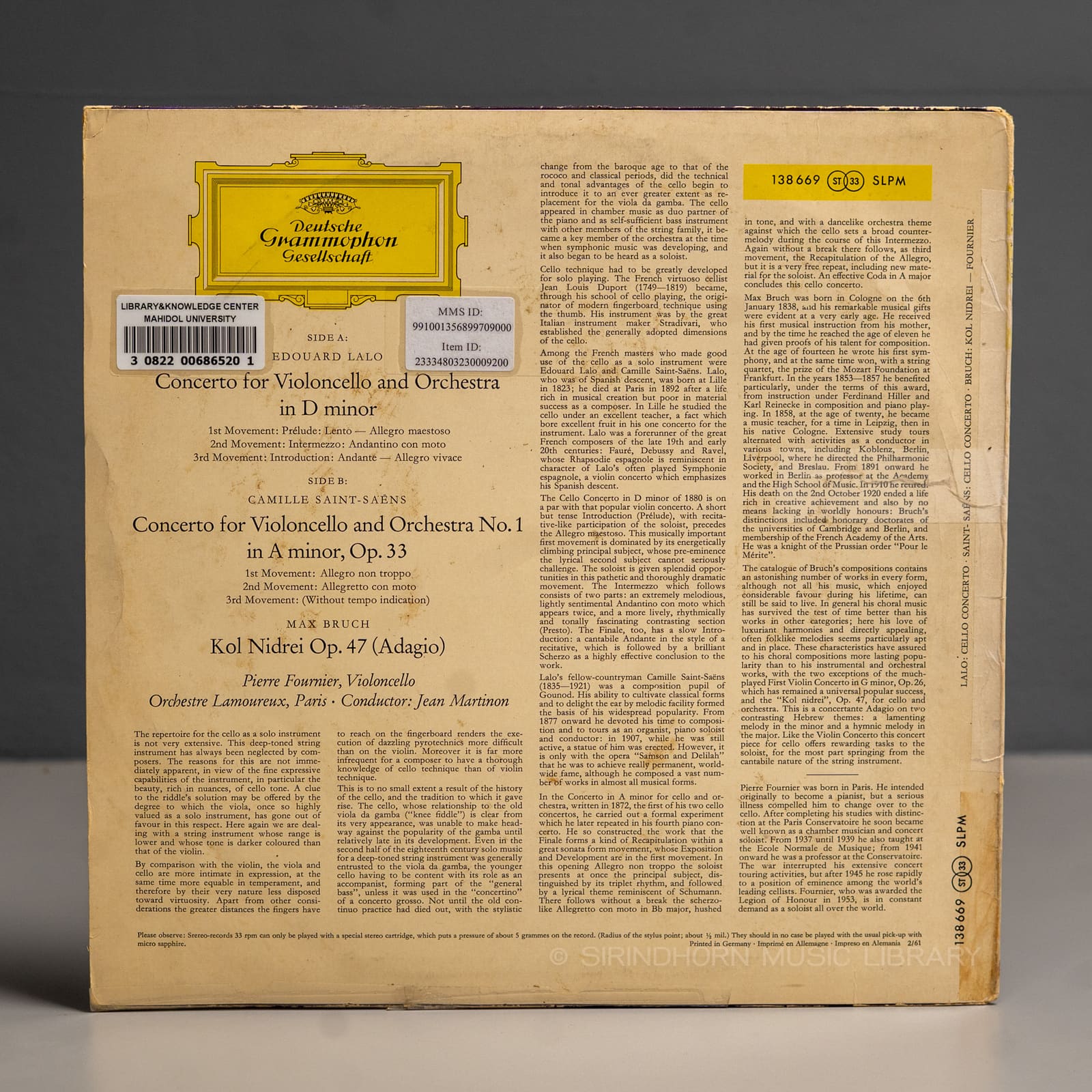 ปกหลัง — Lalo cello concerto in D minor; Saint-Saens