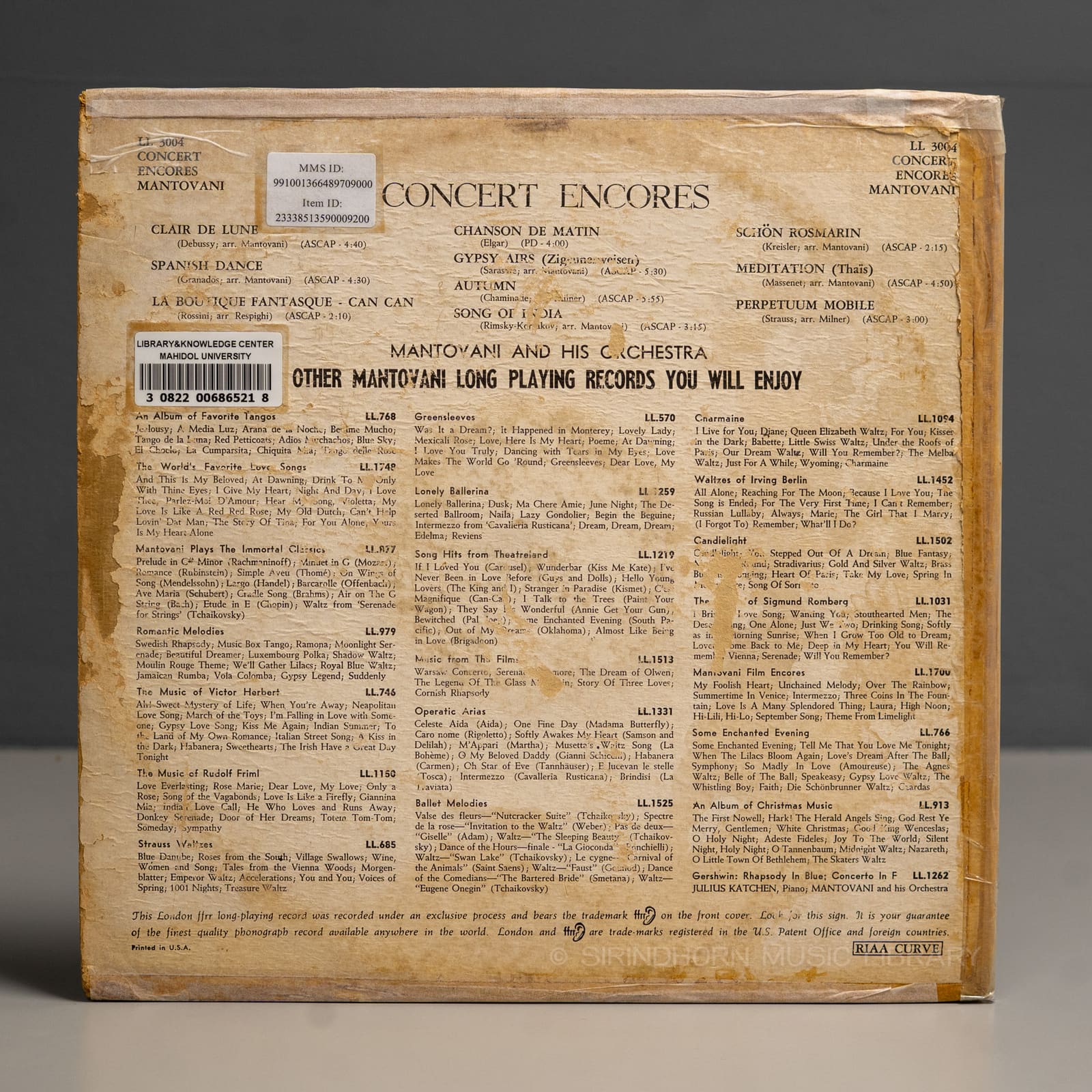 ปกหลัง — Mantovani and his orchestra concert encores
