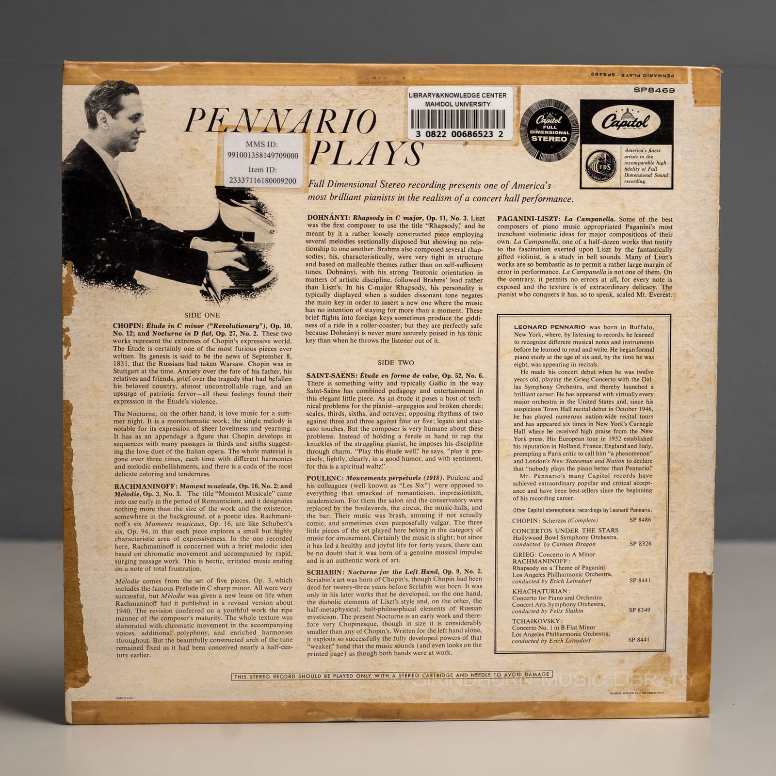 ปกหลัง — Pennario plays
