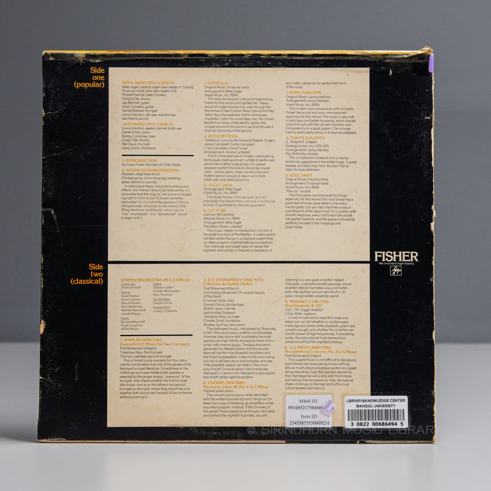 ปกหลัง — The Fisher Fidelity Standard A low-distortion musical program source for evaluating high-fidelity equipment