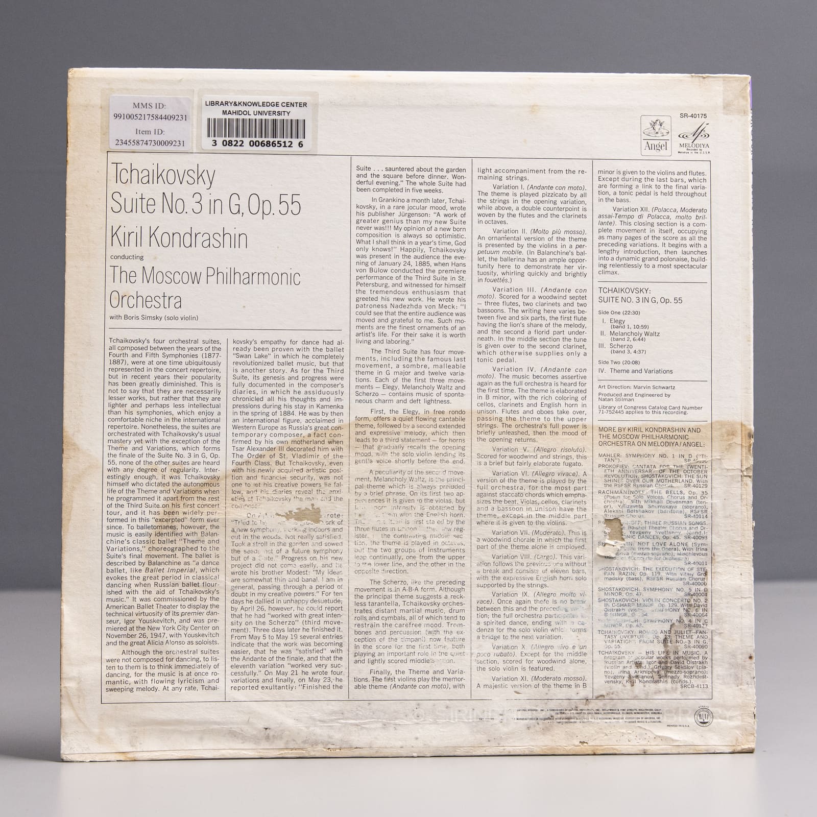 ปกหลัง — Tchaikovsky suite no.3 in G