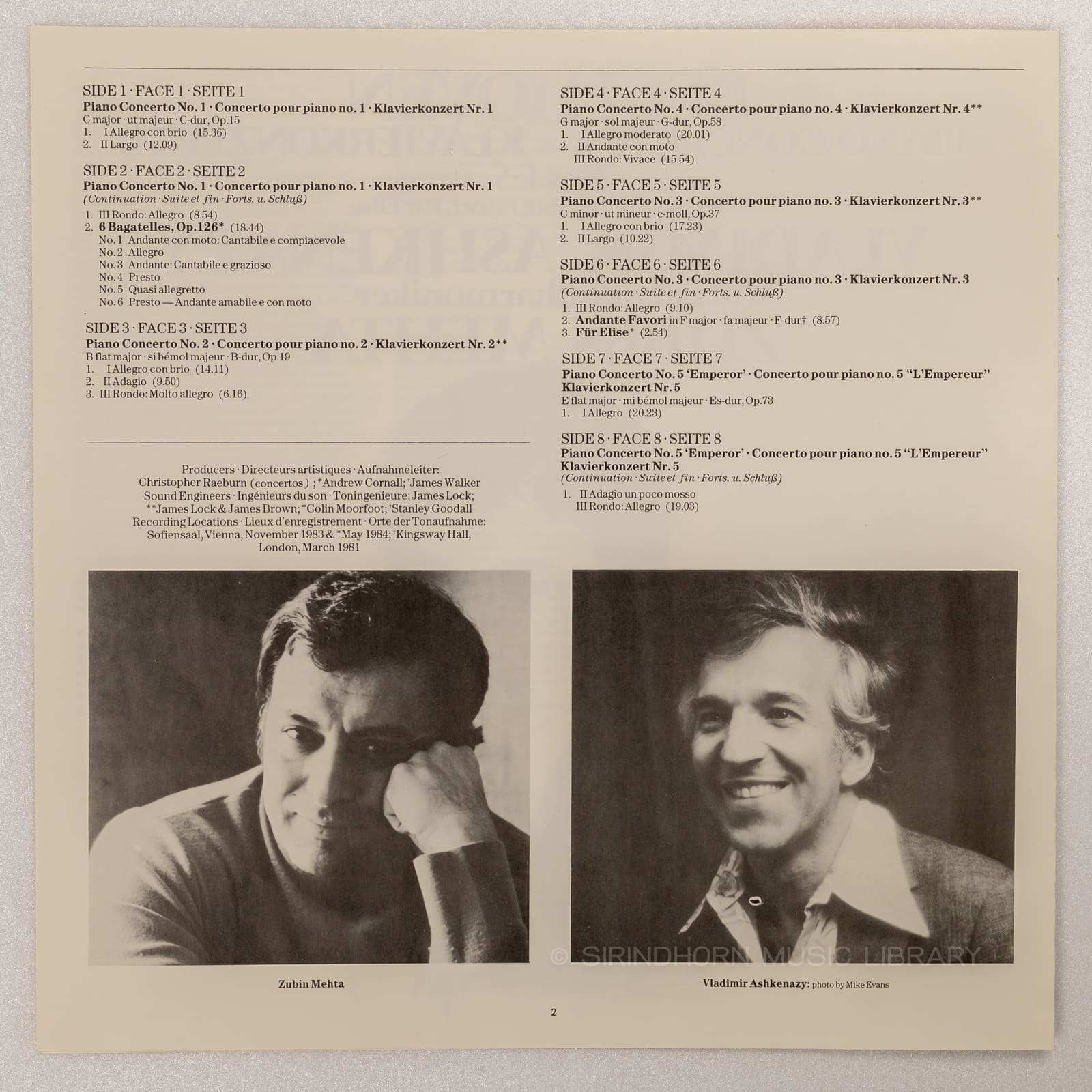 หน้าปกด้านใน 2 — Beethoven piano concertos Klavierkonzerte nos.1-5