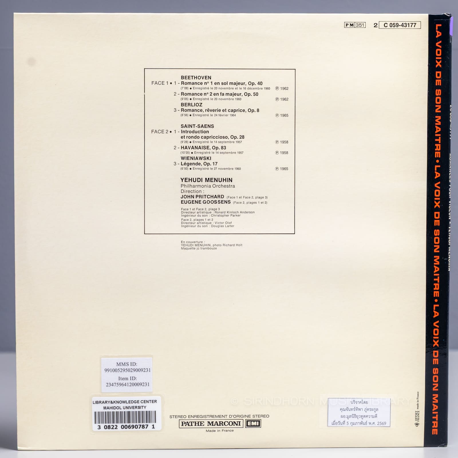 ปกหลัง — Yehudi Menuhin Beethoven