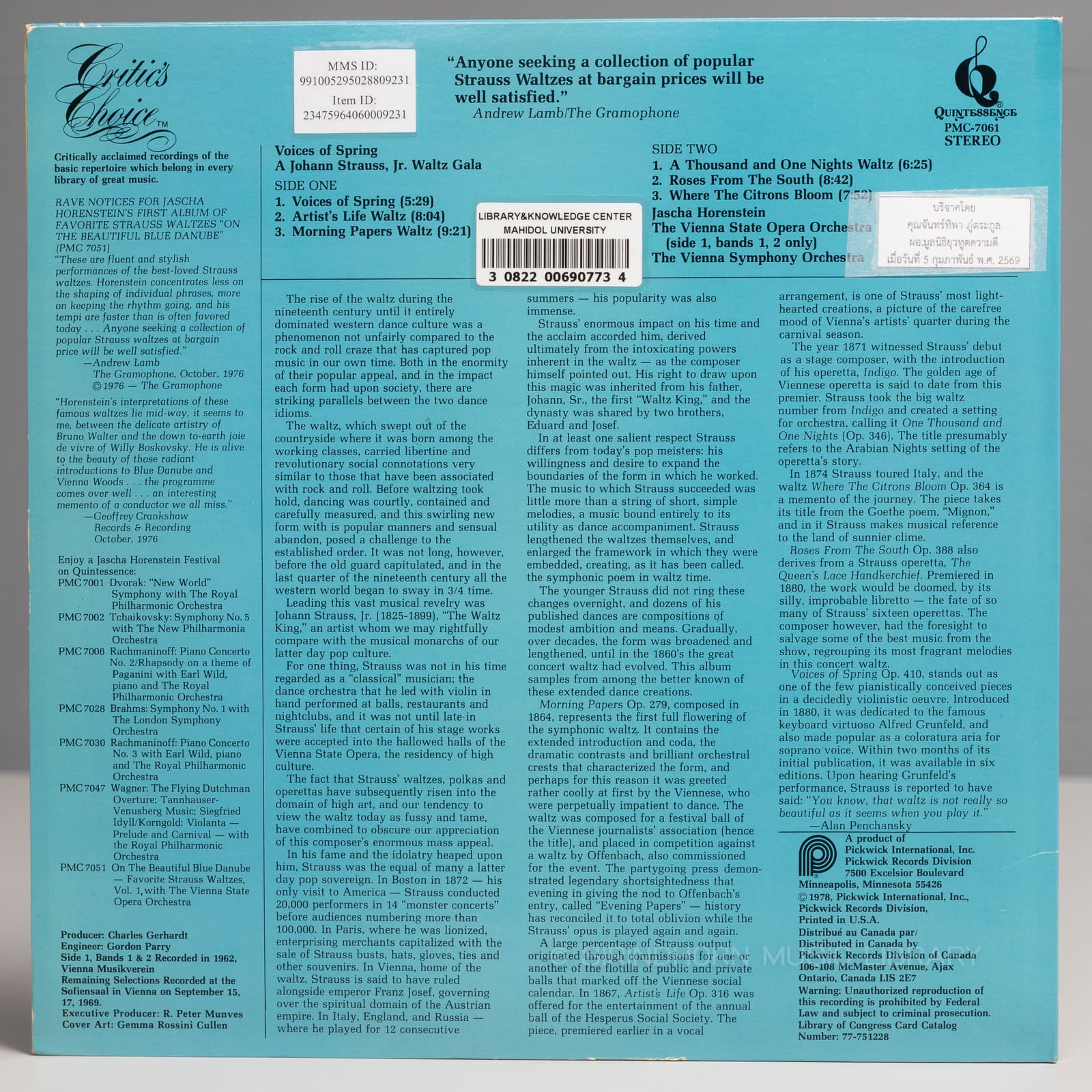 ปกหลัง — Voices of spring favourite Strauss Waltzes vol.2