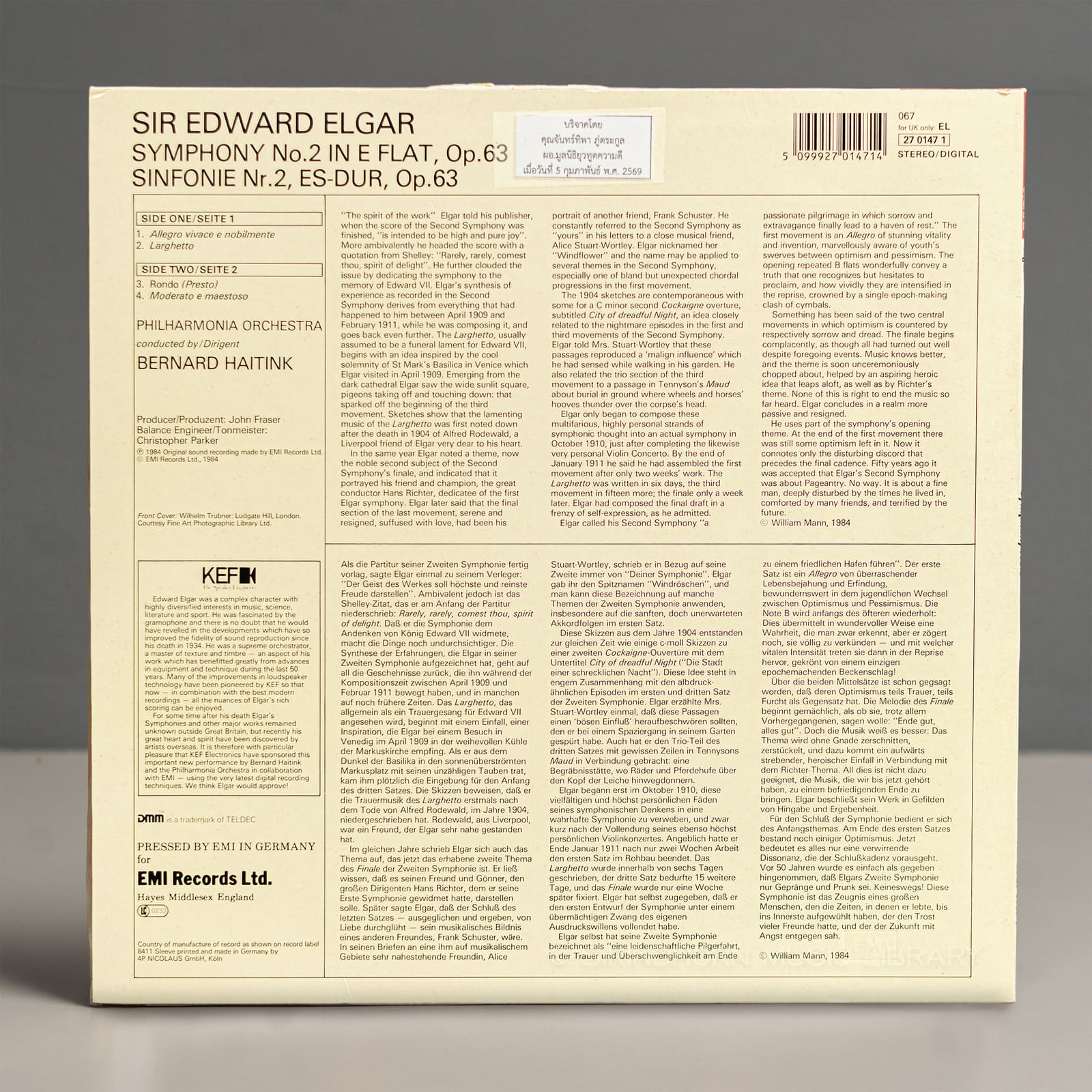 ปกหลัง — Elgar Symphony No.2 in E flat