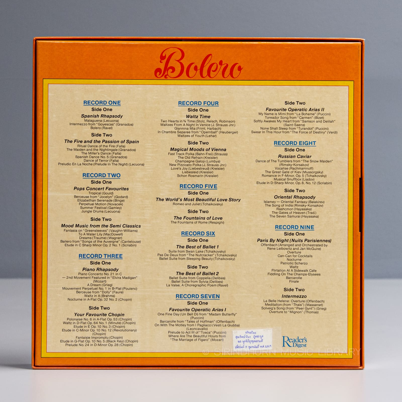 ปกหลัง — Bolero 79 Rhapsodic light-classical favourites