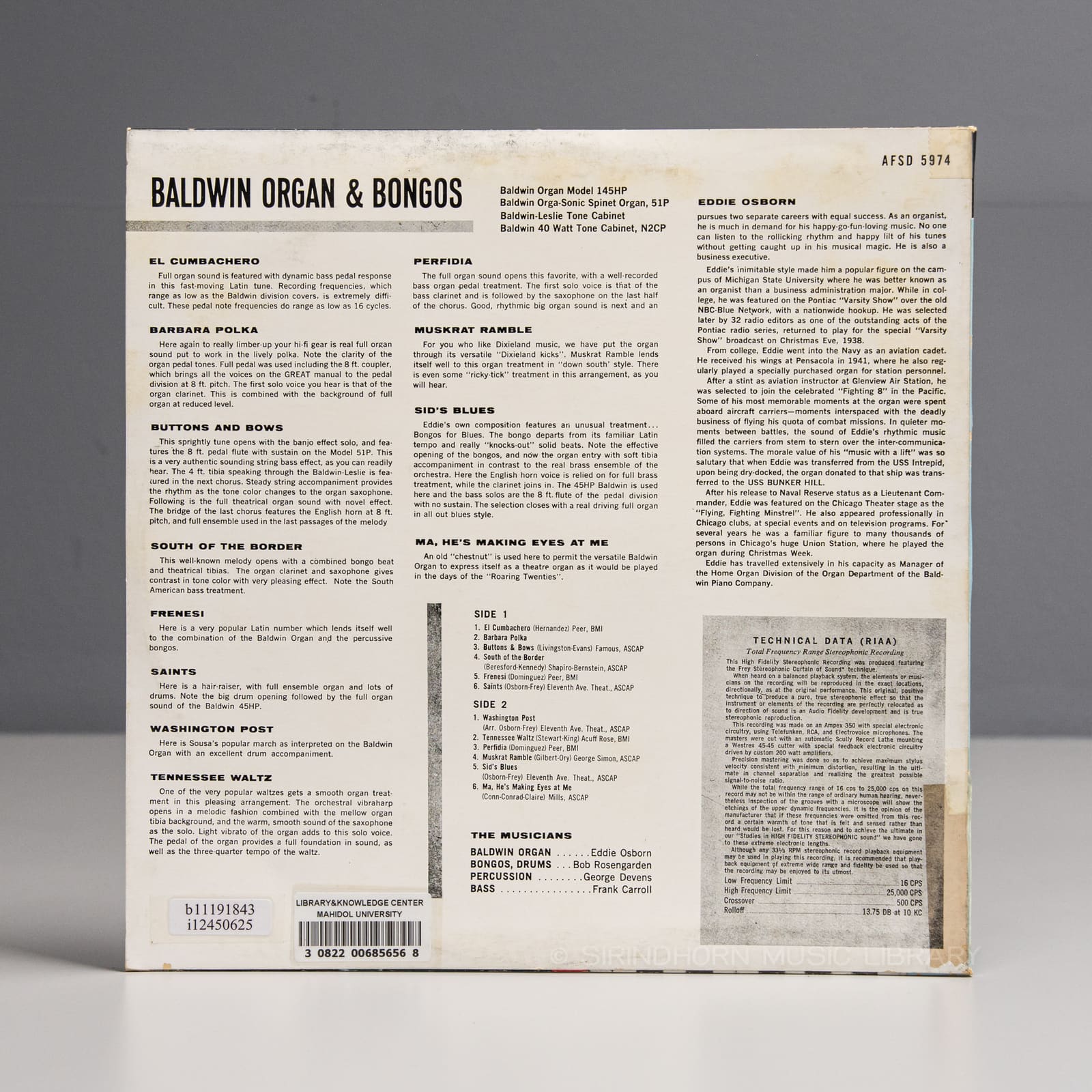 ปกหลัง — Baldwin organ & bongos