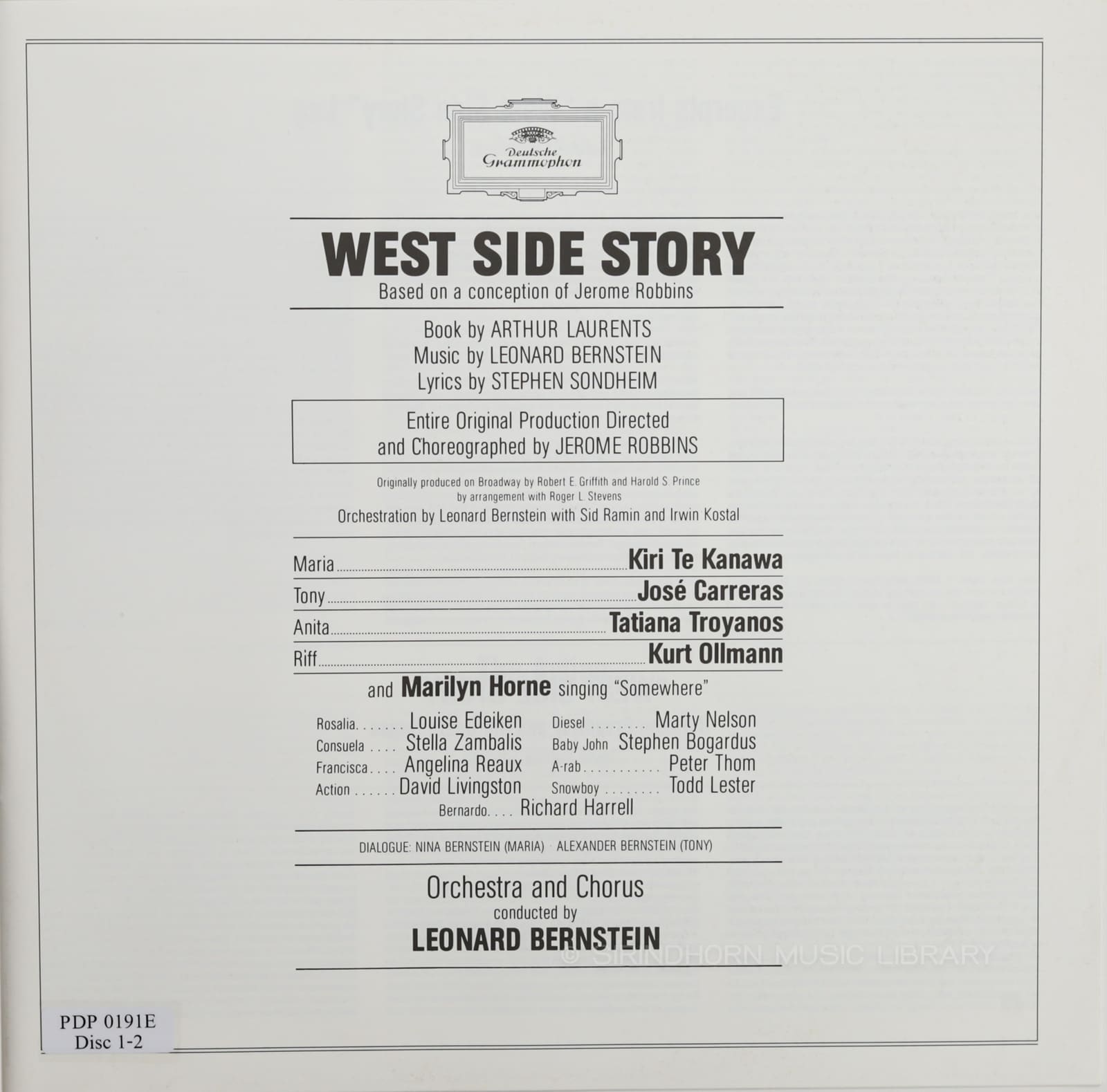 หน้าปกด้านใน 2 — West side story based on a conception of Jerome Robbins